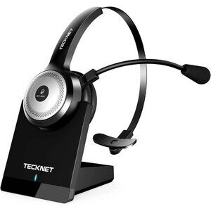 TECKNET Bluetooth Headset with AI Noise-Cancel, Mic, USB Dongle & Charging Base